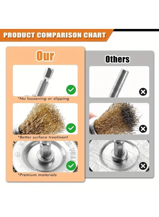 6 Pcs Heavy Duty Wire Brush Set 1 4 Inch Hex Shaft Coarse Brass Coating Rust Paint Removal - Image 5