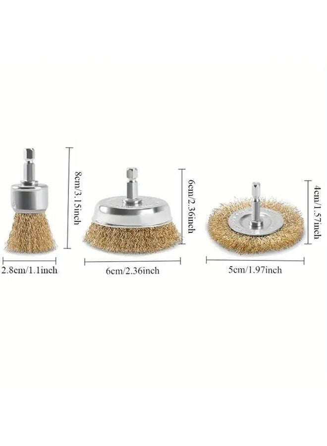 6 Pcs Heavy Duty Wire Brush Set 1 4 Inch Hex Shaft Coarse Brass Coating Rust Paint Removal - Image 3