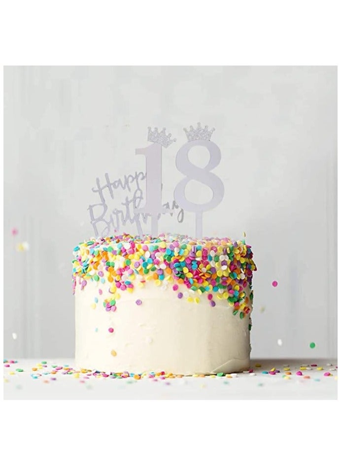 غطاء علوي لكعكة عيد ميلاد سعيد بأرقام أكريليك 0-9 تاج كعكة علوية وأغطية كعك عيد ميلاد سعيد أكريليك فضي ، لذكرى الزفاف أو زينة حفلات أعياد الميلاد ، مجموعة من 11 - Image 3