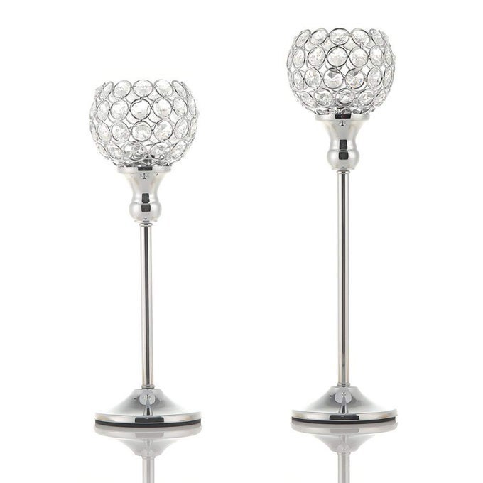 SILVER CRYSTAL VOTIVE CANDLE HOLDERS SET OF 2 FOR TABLE CENTERPIECES WEDDING DINNING ROOM TABLE TEALIGHT CANDLE STANDCHRISTMAS HOUSEWARMIN