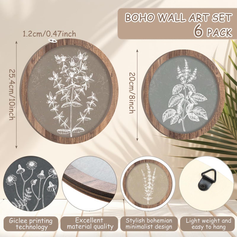 Threehoney 6 Pcs Framed Botanical Wall Art Set Floral Wall Art Vintage Boho Plant Print Hanging Decor Botanical Prints Wooden Rustic Floral Home Decor(8 Inch, 10 Inch) - Image 2