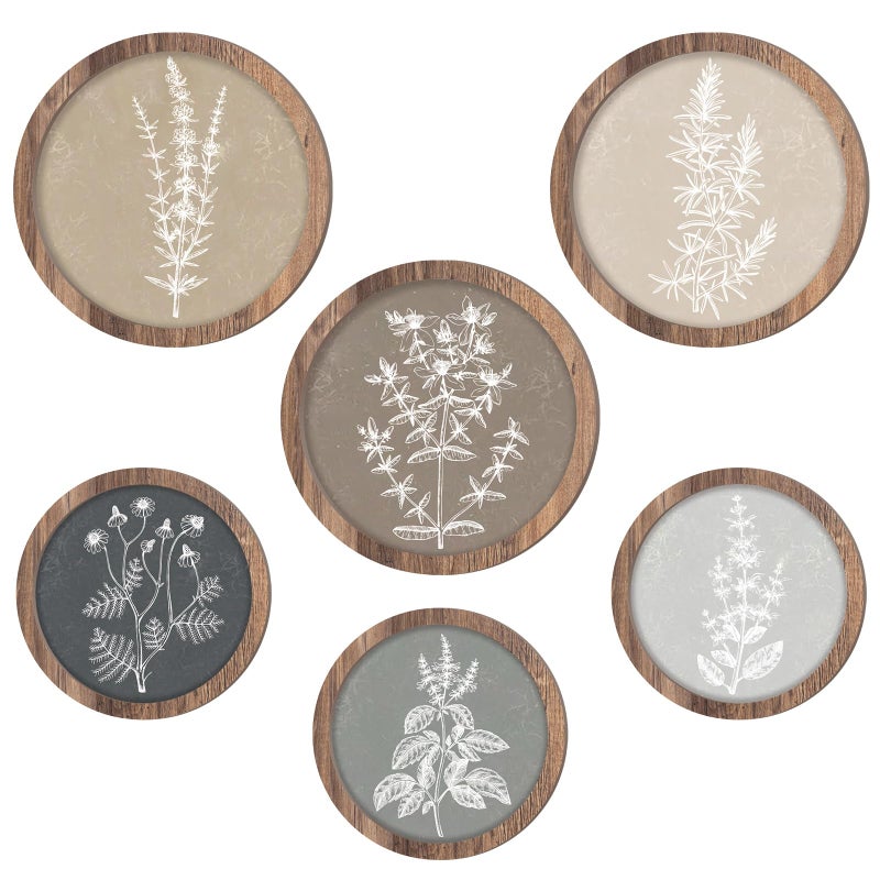 Threehoney 6 Pcs Framed Botanical Wall Art Set Floral Wall Art Vintage Boho Plant Print Hanging Decor Botanical Prints Wooden Rustic Floral Home Decor(8 Inch, 10 Inch) - Image 1