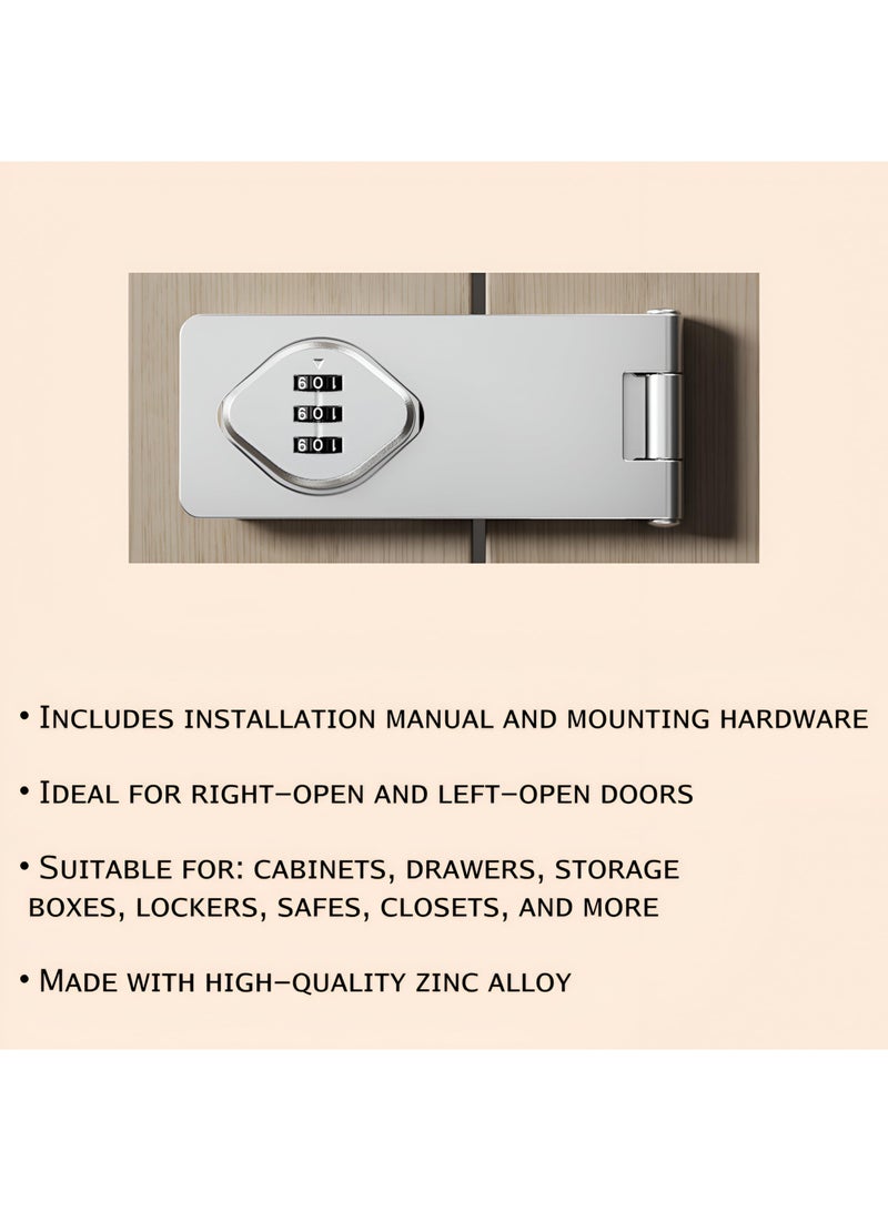 SYOSI Keyless Combination Lock, 3-Digit Combination Lock for Cabinet Doors – Twist Knob Hasp Latch Lock with Password Code – Zinc Alloy Cabinet Door Latch for Kitchen Drawers, Cabinets, Cupboard (Silver) - Image 4