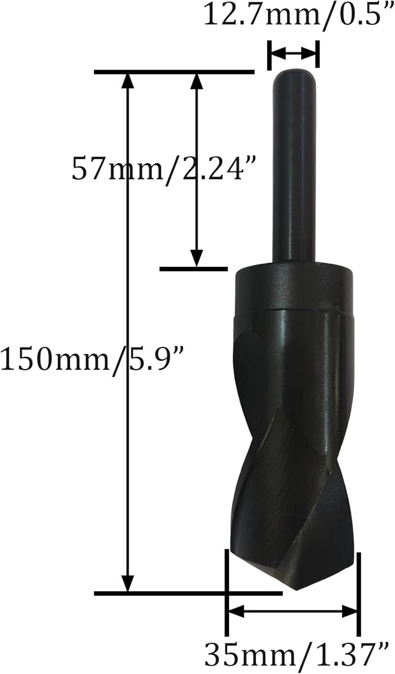 NACX 35mm Reduced Shank Drill Bit, 1/2” Shank High Speed Steel Twist Drill Bit HSS 9341 for Aluminum Plate Copper Wood Stainless Steel - Image 2