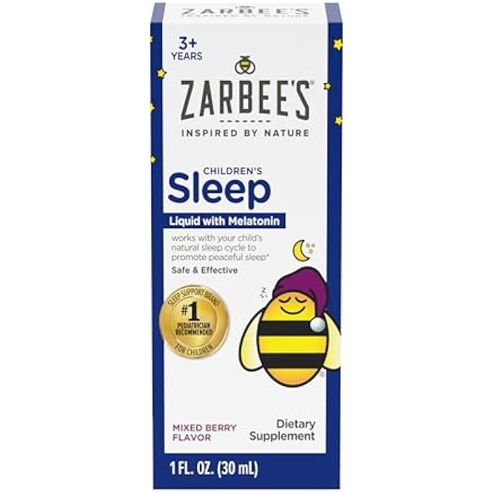 Zarbee's Kids Melatonin Sleep Supplement Liquid, 1mg Melatonin, Drug-Free & Effective, Easy to Take Natural Berry Flavor for Kids Ages 3 and Up, 1 Fl Oz Bottle - Image 1