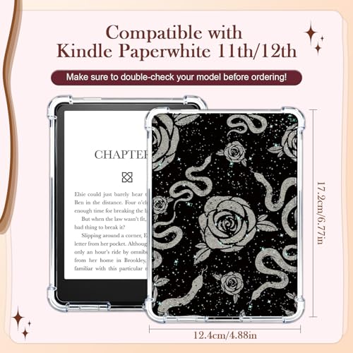 Rngmsi Insert Cardstock for Clear Case - 12Pcs Dark Romance Cardstock Inserts Compatible with Kindle Paperwhite 11th-12th, 50Pcs Skull Rose Stickers for E-Reader Clear Back Cover Accessories - Image 2