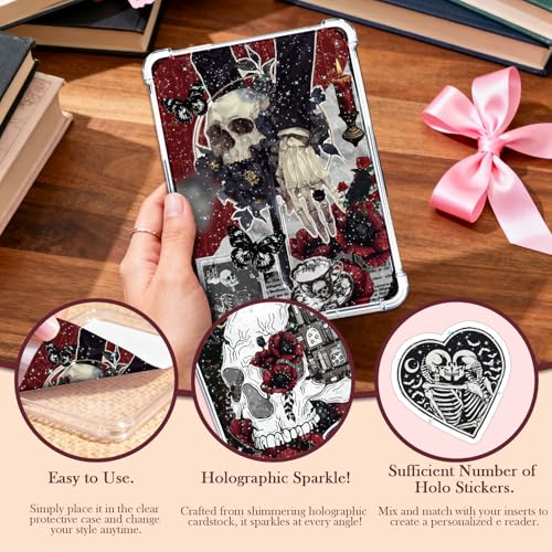 Rngmsi Insert Cardstock for Clear Case - 12Pcs Dark Romance Cardstock Inserts Compatible with Kindle Paperwhite 11th-12th, 50Pcs Skull Rose Stickers for E-Reader Clear Back Cover Accessories - Image 4
