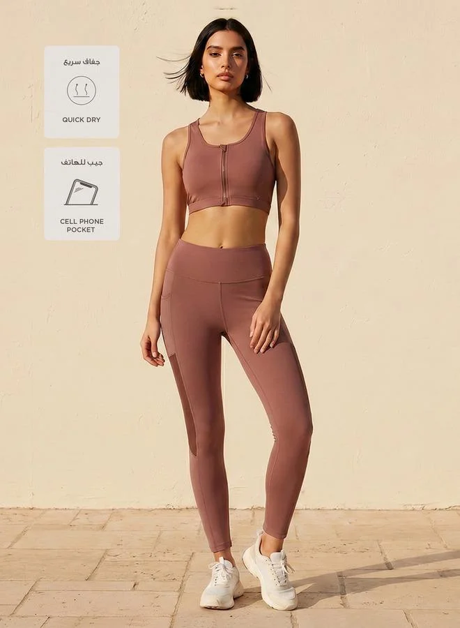 Splash Active BROWN Mesh Panel Leggings for Women | Best Price UAE