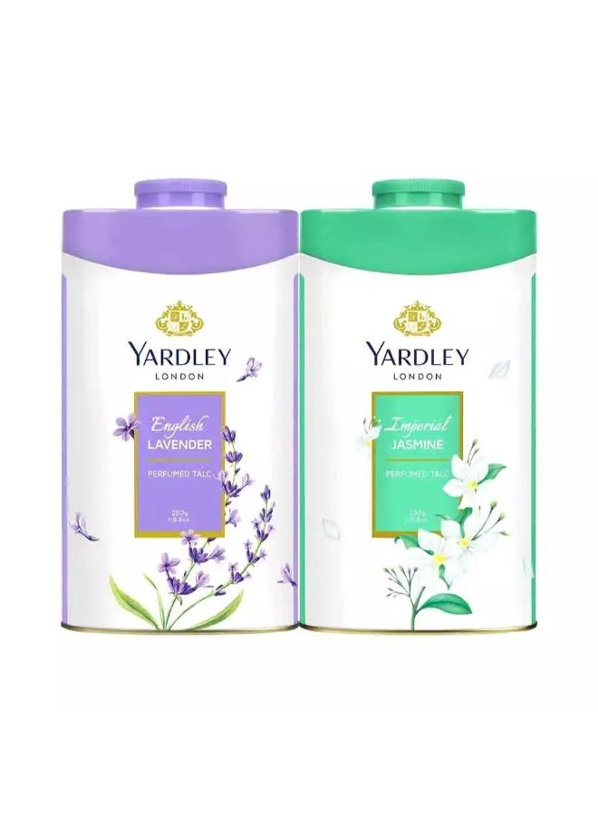 بودرة التلك المعطرة من ياردلي لندن بخلاصة اللافندر الإنجليزي والياسمين الإمبراطوري - 2X250 جرام