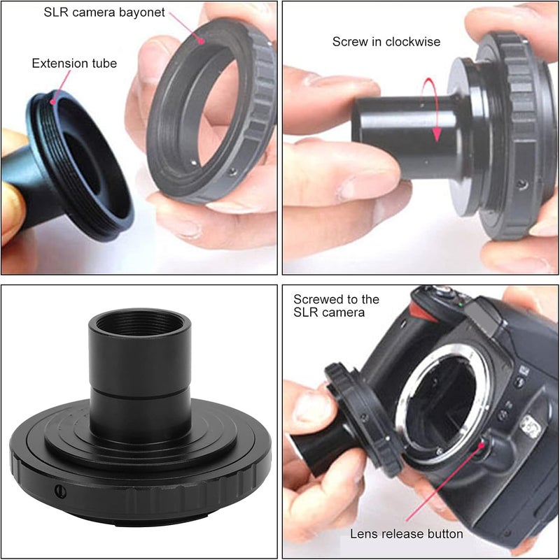 Zyyini Microscope Lens Adapter, Aluminium Alloy Black 23.2mm T-Mount Microscope to for SLR Camera Biological Microscope Adapter Ring Record The Beauty in The Micro World - Image 2