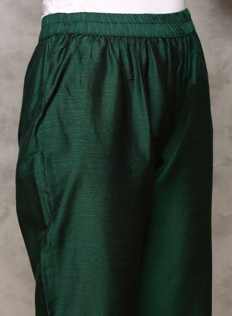 ISHIN Women's Green Silk Blend Printed Tunic Full Length Casual Regular Fit Kurta Set - Image 5