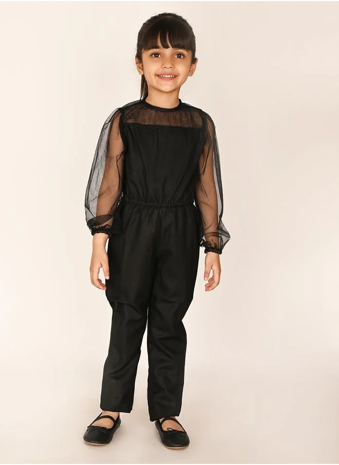 LILPICKS Mesh Insert Straight Leg Jumpsuit by Styli