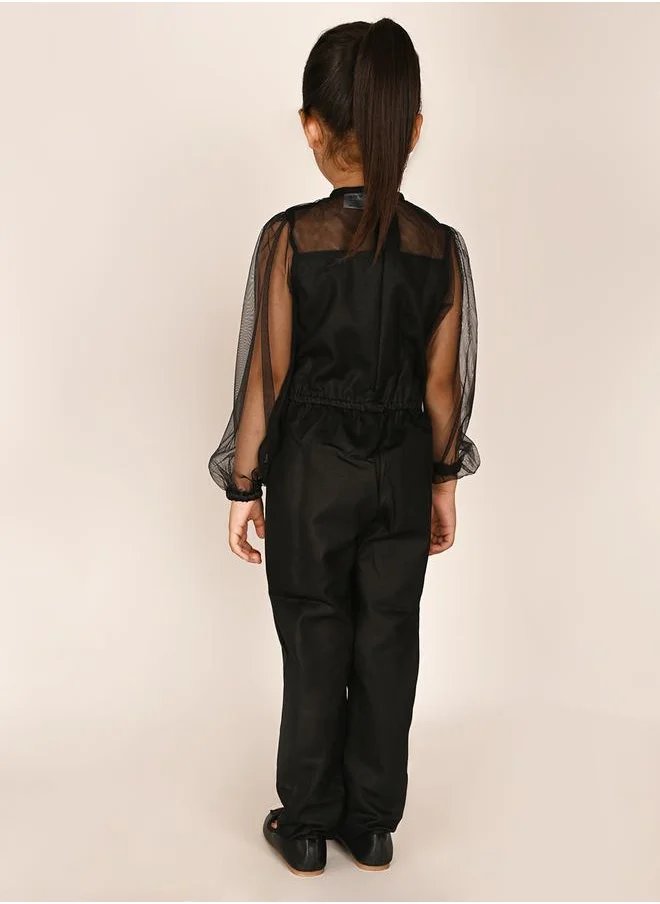 LILPICKS Mesh Insert Straight Leg Jumpsuit by Styli