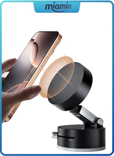 Magnetic Car Phone Holder, Suction Cup Mount, Multi-Angle Rotation, Includes Mirror Stickers, Magnetic Sheets, and Hex Wrench for Easy Installation