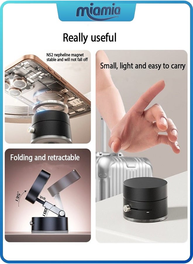 Magnetic Car Phone Holder, Suction Cup Mount, Multi-Angle Rotation, Includes Mirror Stickers, Magnetic Sheets, and Hex Wrench for Easy Installation