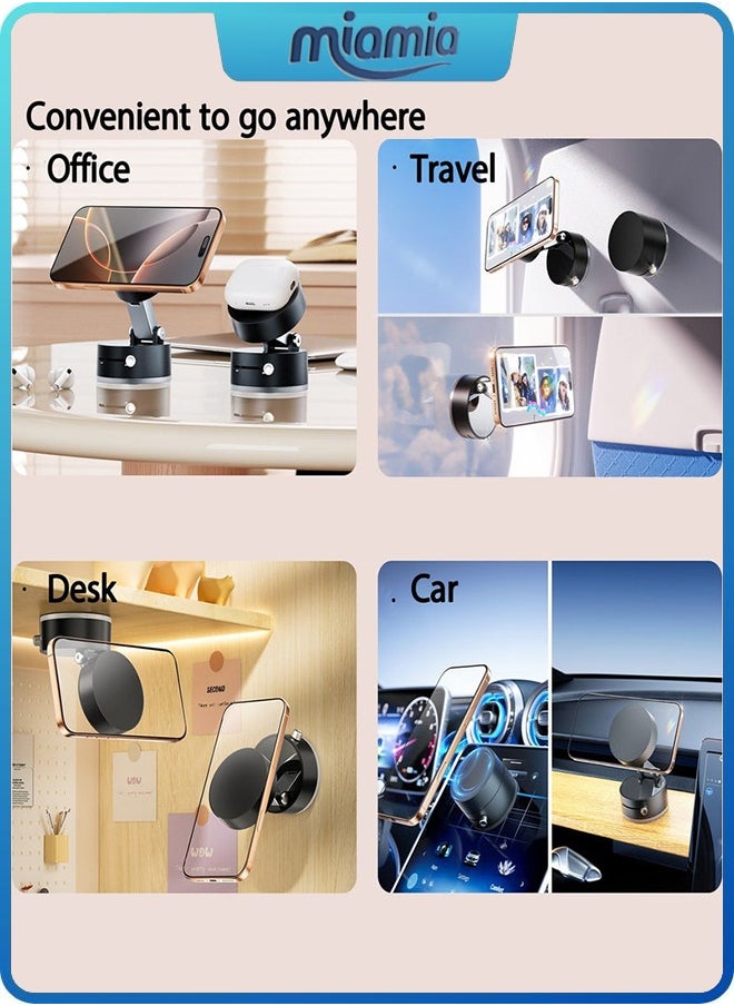 Magnetic Car Phone Holder, Suction Cup Mount, Multi-Angle Rotation, Includes Mirror Stickers, Magnetic Sheets, and Hex Wrench for Easy Installation