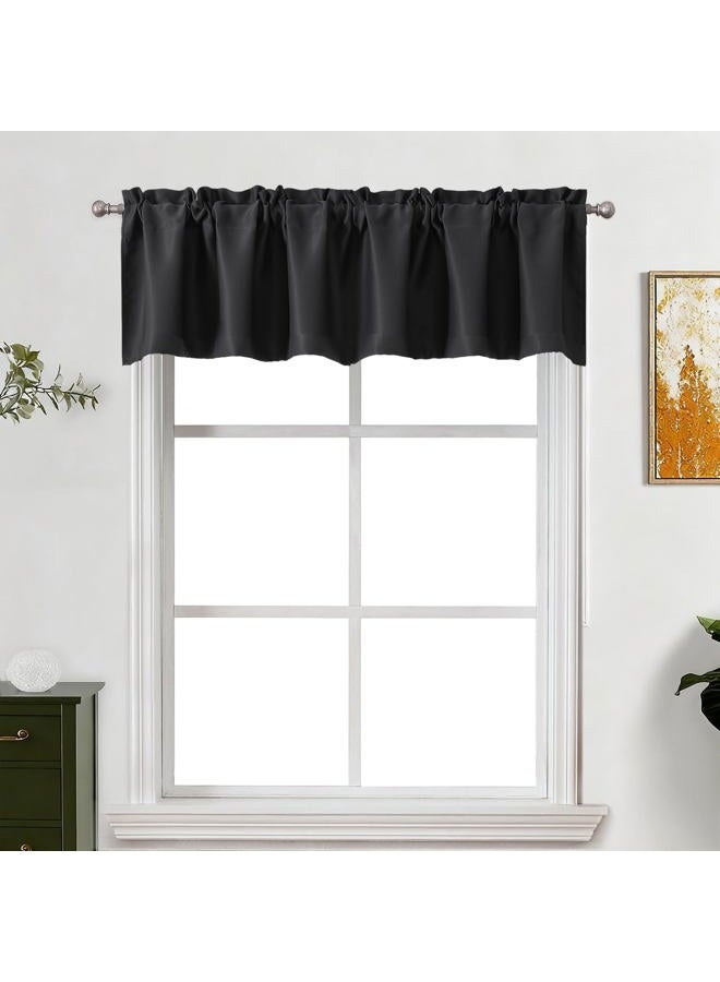 Lecloud Black Valance for Windows 14 Inch Length, Thermal Privacy Blackout Curtains, Farmhouse Kitchen Home Decor Drapes with Rods Pocket for Bathroom Cafe Basement Cabinet, 60" W x 14" L 1 Panel - Image 1