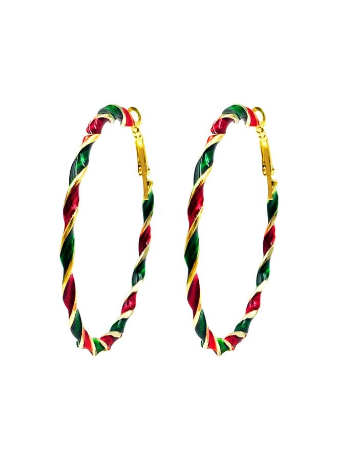 Red Green White Christmas Earrings for Women Teens Christmas Hoop Earrings Christmas Jewelry Gift Stocking Stuffers for Women 5