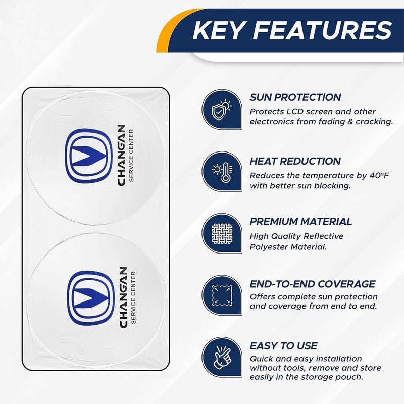 Changan Foldable Car Windshield Sunshade for Front Glass – 150 × 75 cm Reflective UV Protection Sun Shade, Heat Reduction Interior Protector with Easy Twist Fold Storage - Image 3
