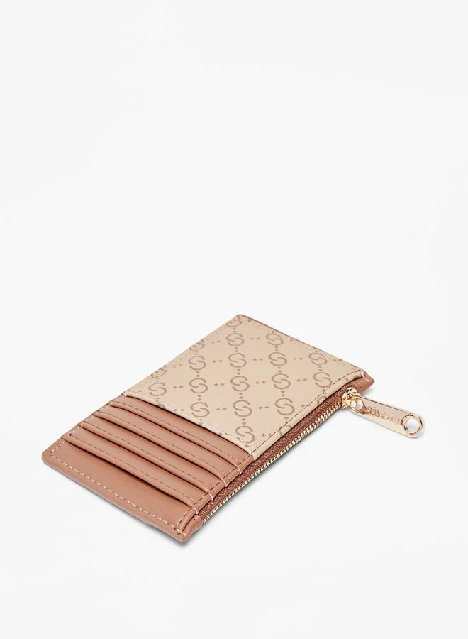 سيليست Monogram Print Cardholder with Zip Closure