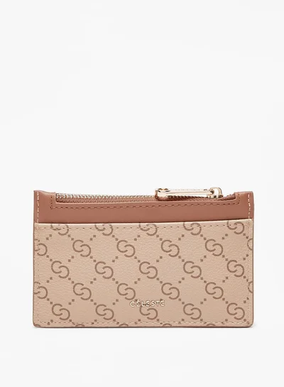 سيليست Monogram Print Cardholder with Zip Closure