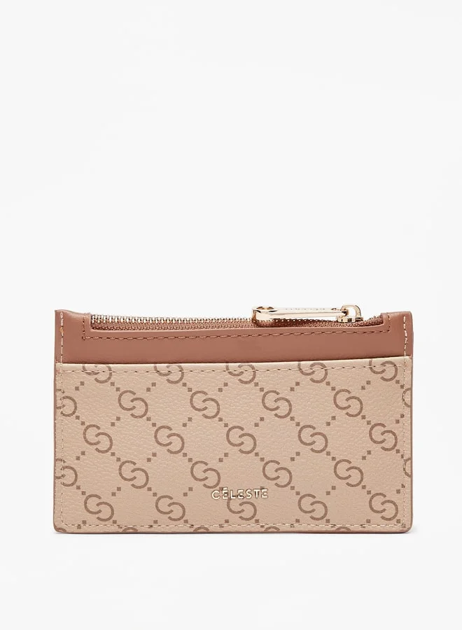 سيليست Monogram Print Cardholder with Zip Closure