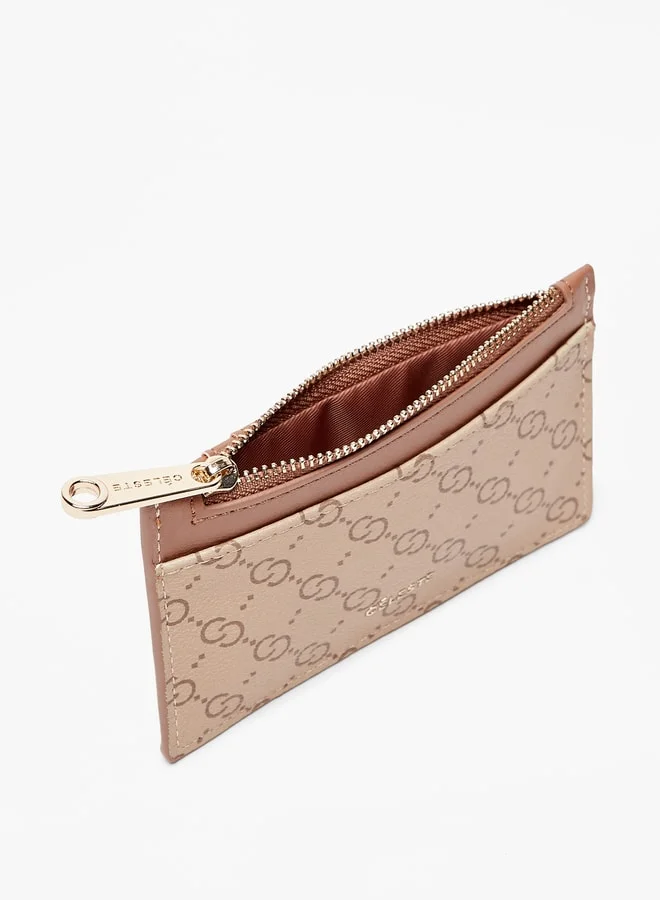 سيليست Monogram Print Cardholder with Zip Closure