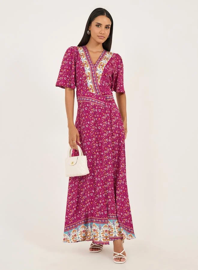 Styli Styli All Over Print V Neck Wrap Maxi Dress