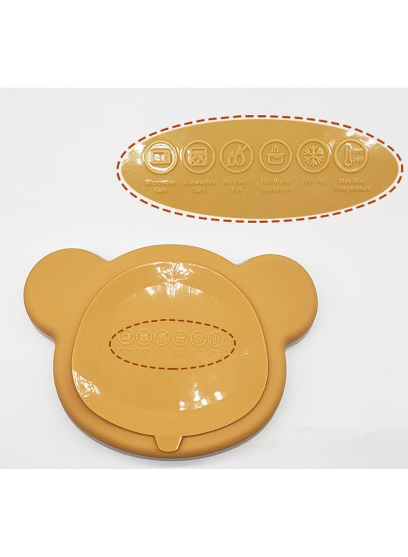 Premium Silicone Yellow Toddlers Self Eating Plate with Lid & Fork & Spoon! - Image 2