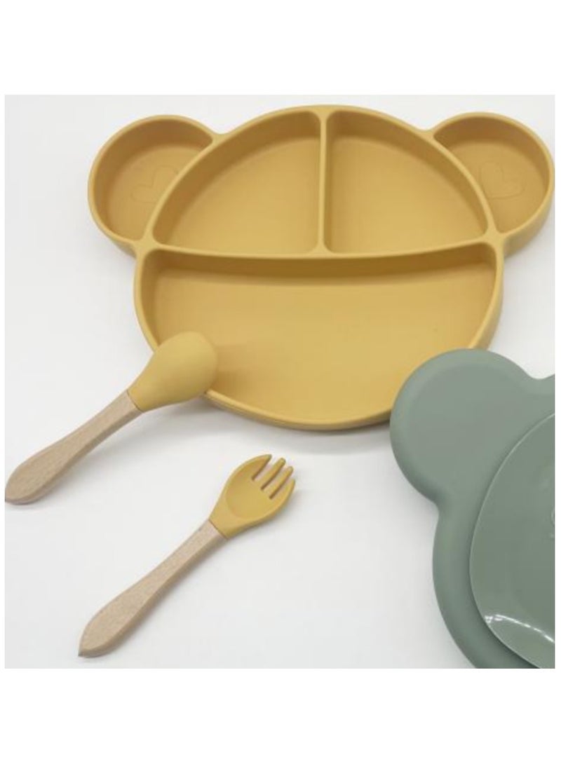 Premium Silicone Yellow Toddlers Self Eating Plate with Lid & Fork & Spoon! - Image 3