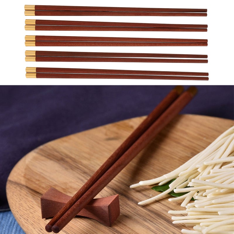5 Pairs Chinese Style Wooden Chopsticks Set Safe Handcrafted Tableware Gift for Family FriendsRed Sandal Wood - Image 3