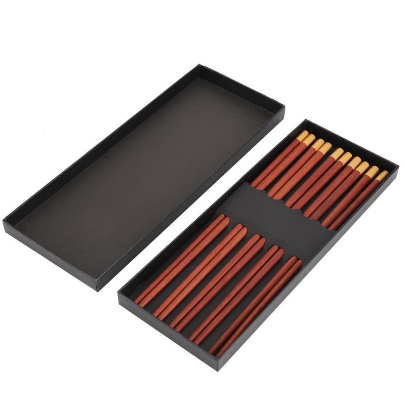 5 Pairs Chinese Style Wooden Chopsticks Set Safe Handcrafted Tableware Gift for Family FriendsRed Sandal Wood - Image 4