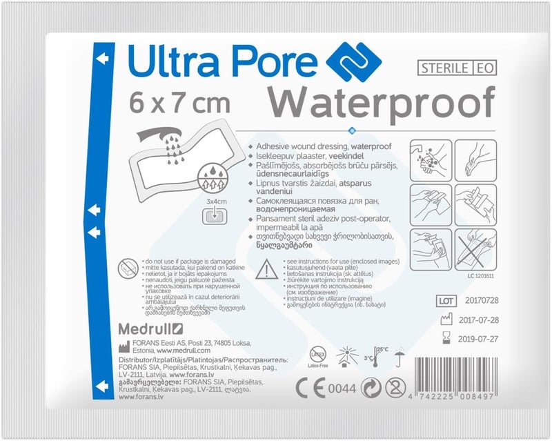 MEDRULL ULTRA PORE Transparent Waterproof Dressing - Dressing Size - 7cm x 6cm - Cotton Square Size - 4cm x 3cm - Pack of 5 Sterile Plasters - Individually Wrapped Plasters - Image 3