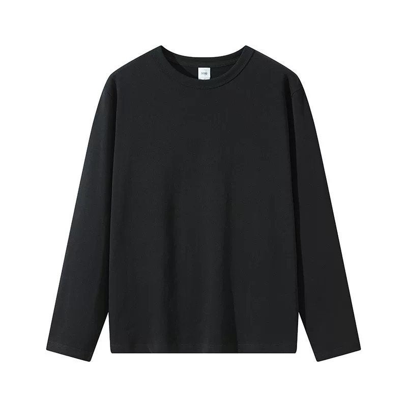 Heavy 300g pure cotton long-sleeved T-shirt, white thick round-neck, men's and women's autumn and winter clothes, undershirt, layered hoodie - Image 3