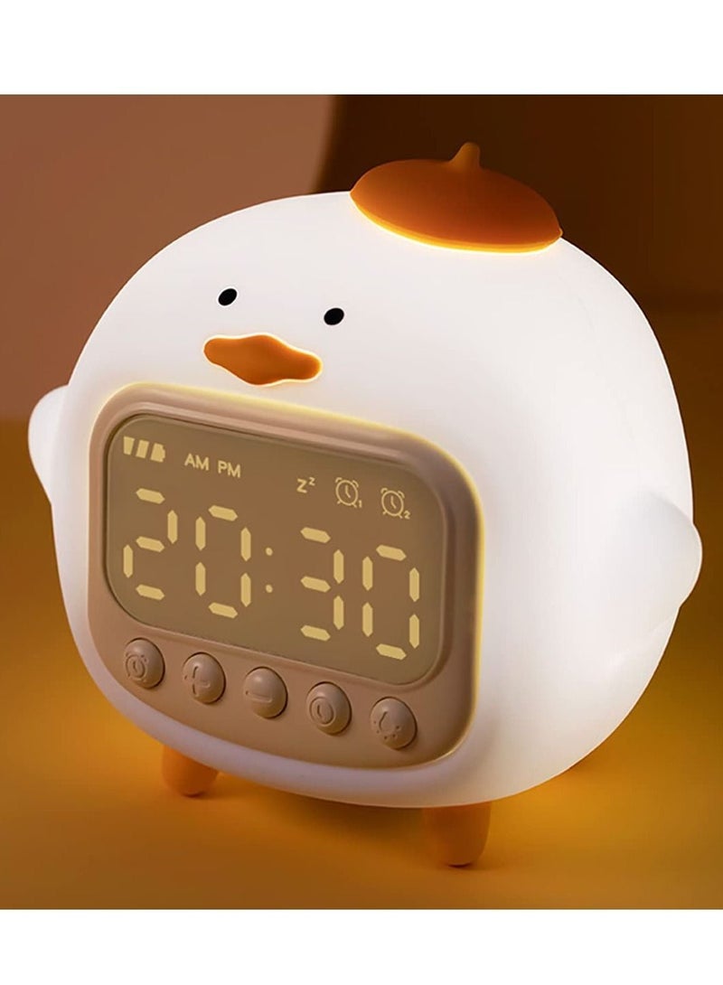 Excefore Duck Alarm Clock Night Light, Children's Fun Duckling Wake Up Lamp, Alarm Clock, Night Light for Kids' Bedroom Decoration, Sleep Training Clock, Birthday Gift(White) - Image 1