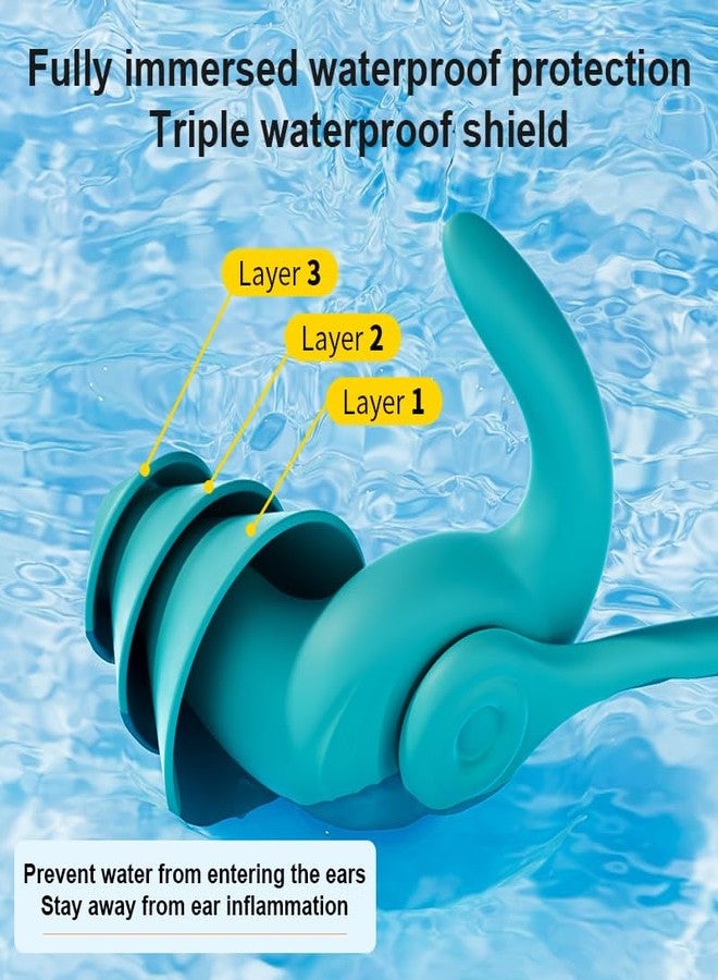 Sweylke Swimming Ear Plugs for Adults,3 Pairs Anti-Lost Waterproof Reusable Silicone Swim Earplugs for Swimming Showering Surfing Snorkeling (Black,Blue,Cyan, Adults Size) - Image 4