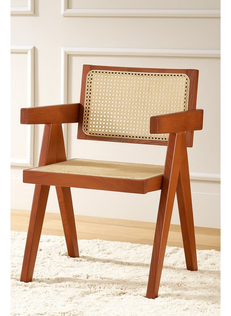 رومان جيفتس كرسي طعام مصنوع من الخشب الطبيعي والروطان ذو ذراعين للمطبخ وغرف النوم - Image 1