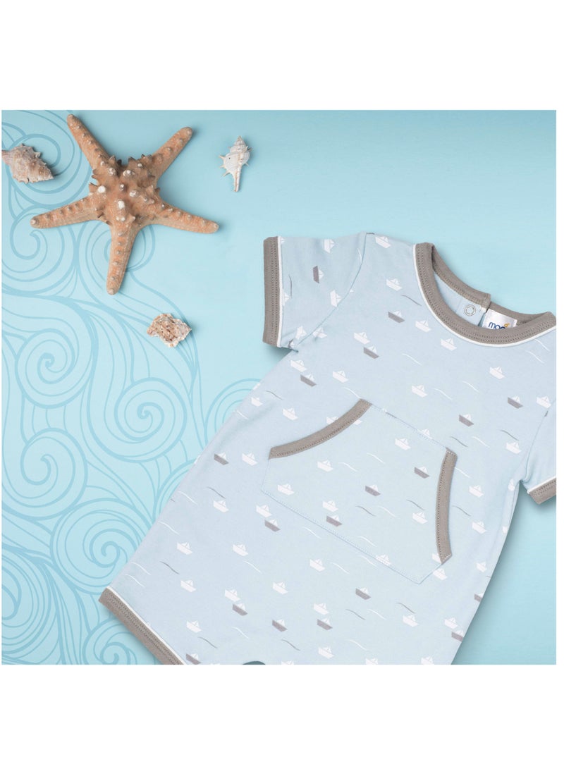 MOON 100% Cotton Romper 0-3M Teal - Little Boat - Image 5