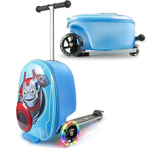 KIDDIETOTES Hardshell Kids Suitcase Scooter - Airline Approved Suitcase with Scooter - Foldable with LED Light-Up Wheels - Image 1
