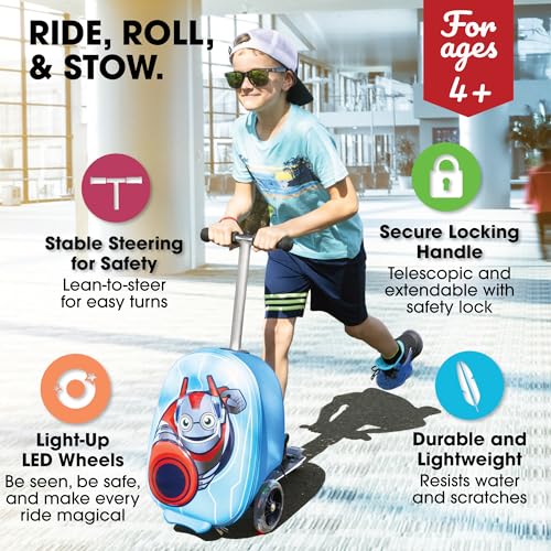 KIDDIETOTES Hardshell Kids Suitcase Scooter - Airline Approved Suitcase with Scooter - Foldable with LED Light-Up Wheels - Image 2