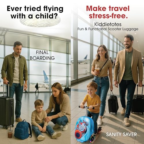 KIDDIETOTES Hardshell Kids Suitcase Scooter - Airline Approved Suitcase with Scooter - Foldable with LED Light-Up Wheels - Image 3
