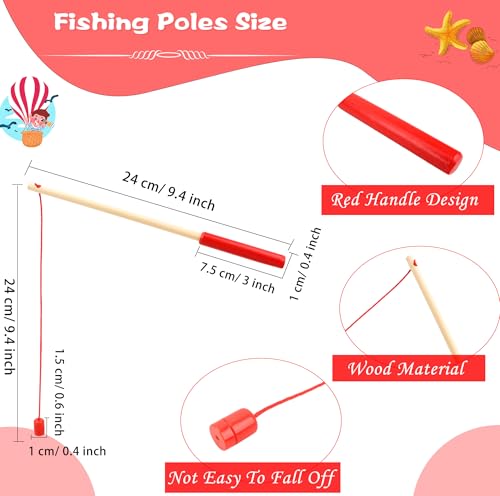 Feradny 20 Pcs Wooden Fishing Pole Magnetic Fishing Poles Wooden Fishing Rod with Magnet Hooks for Kids Magnetic Fishing Game Fishing Game Activity Color Set 1 - Image 5