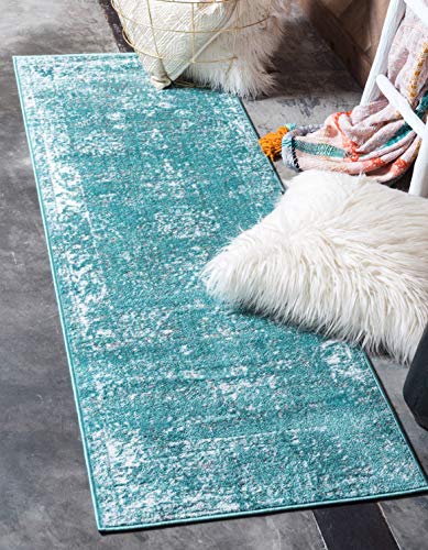 Unique Loom Sofia Collection Area Rug - Casino (2' x 13' 1" Runner Turquoise/Ivory) - Image 1