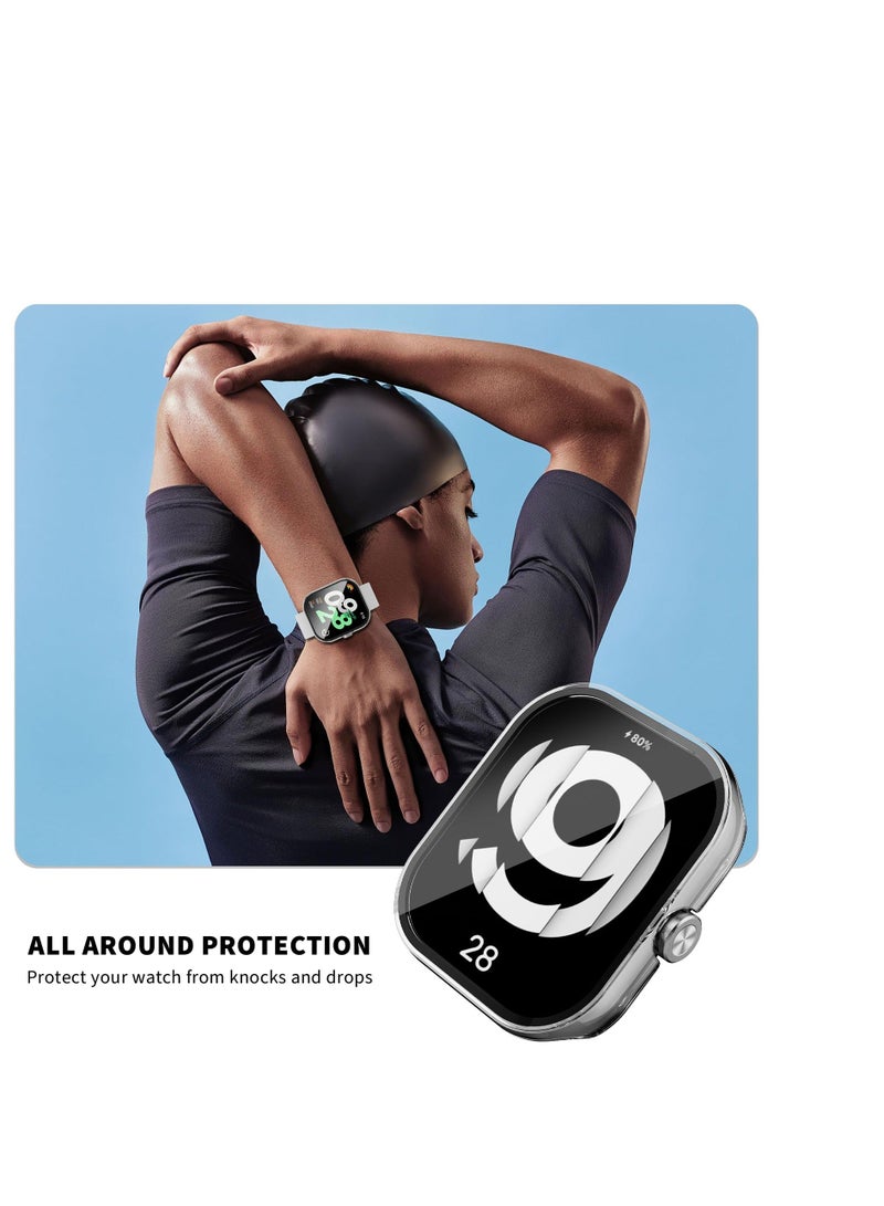 Screen Protector Case for Xiaomi Redmi Watch 4, 4 Pack Tempered Glass Hard PC Bumper & Film Replacement Accessories