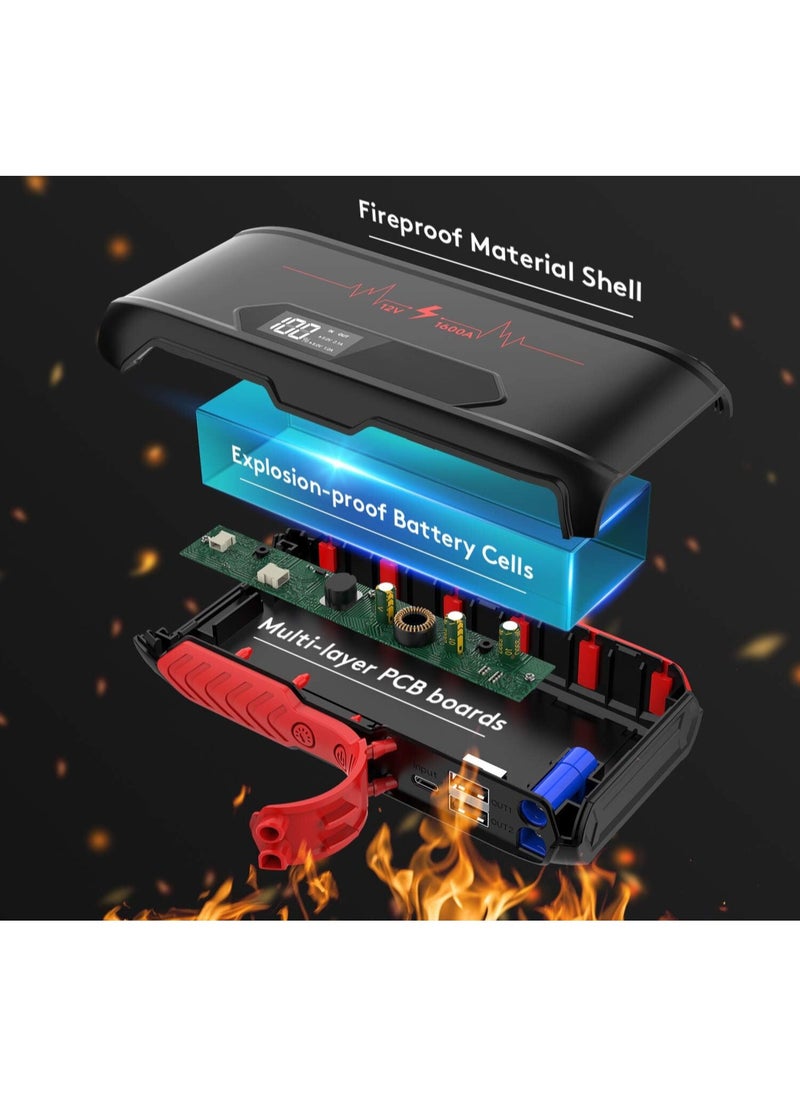 Generic Jstar 3 Car Jump Starter 1600A Peak, 20000mAh Portable Power Pack for 12V Cars, Trucks, SUVs (Up to 7L Gas/6L Diesel Engines), LCD Display, Smart Clamps, Built-In LED Flashlight, Safety Protection  - Image 5
