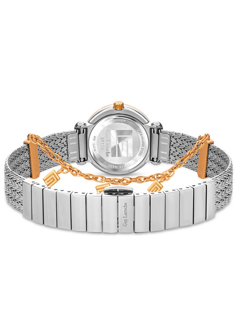 Guy Laroche Betty Watch for Women with Silver and Rosegold Stainless Steel Bracelet 25 mm 5 Atm  - Image 3