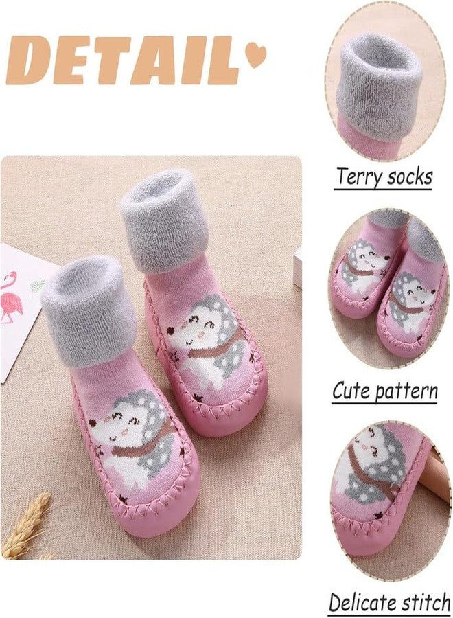 CHACKO Baby Socks 3 Pairs Non-Slip Floor Socks Boys Girls Cotton First Walking Shoes Medium Tube Baby Socks Autumn Winter Cartoon Crawling Socks 0-3 Years_Multicolor4,0-6 Months - Image 3