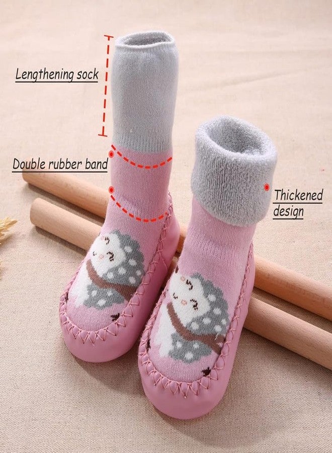 CHACKO Baby Socks 3 Pairs Non-Slip Floor Socks Boys Girls Cotton First Walking Shoes Medium Tube Baby Socks Autumn Winter Cartoon Crawling Socks 0-3 Years_Multicolor4,0-6 Months - Image 2