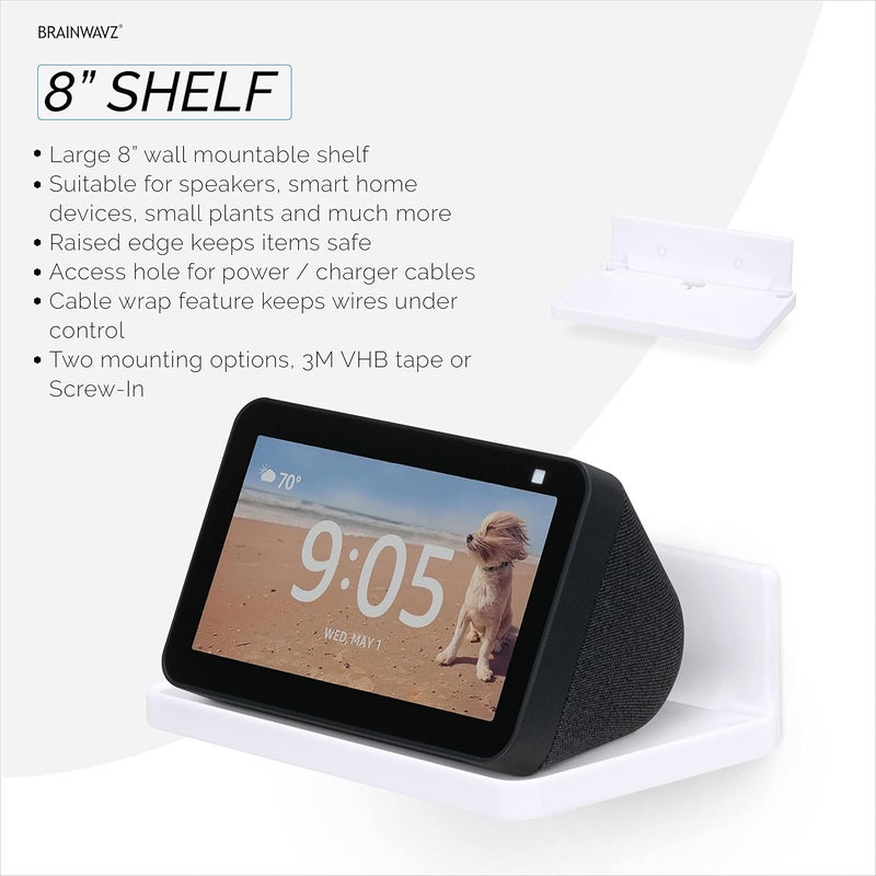 Brainwavz 8 Shelf Wall Mount for Speakers Security Cameras Baby Monitors Plants Toys More Floating Shelves Adhesive Screwin White - Image 3
