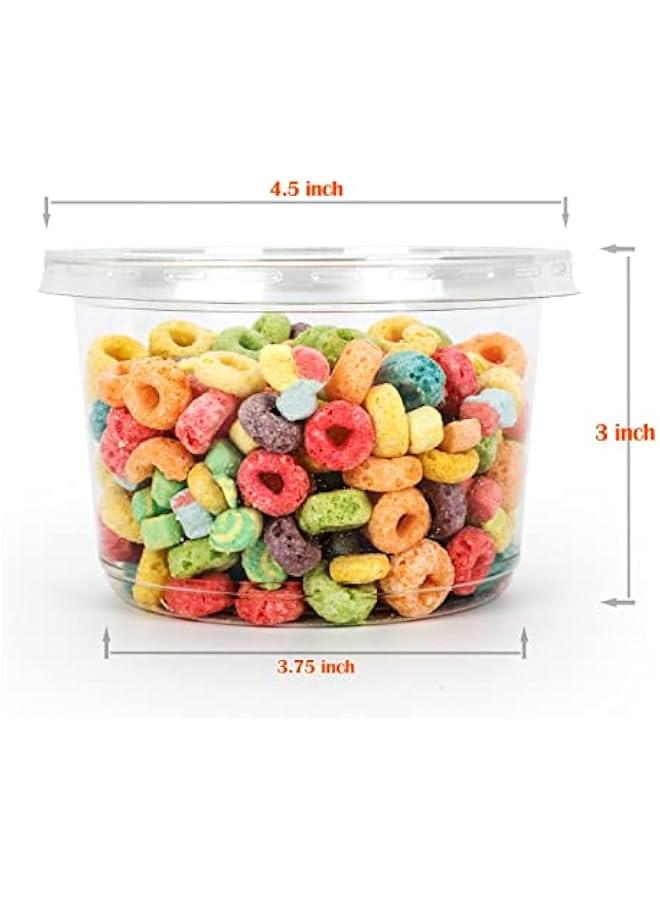 Arabest 20 sets of 16oz Ultra Clear Recycled PET Plastic Round Deli Containers with Flat Lids - Image 2